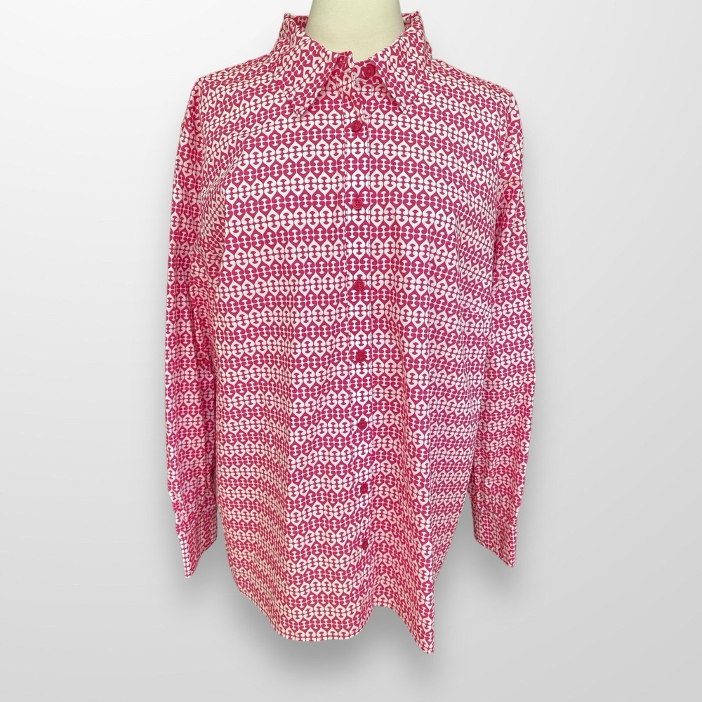 Jones New York Woman 3X Stretch Top Shirt Button Front Pink Long Sleeve NEW - Picture 2 of 9